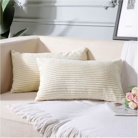 2 housses de coussin en velours côtelé, housse de coussin décorative, housse de coussin de canapé (Beige 30 X 50 Cm) (1/4)