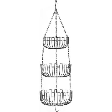 Panier à Fruits Suspendu à 3 Niveaux - Corbeille à Légumes Multifonction pour Cuisine - Support en Chaîne Métallique (1/3)