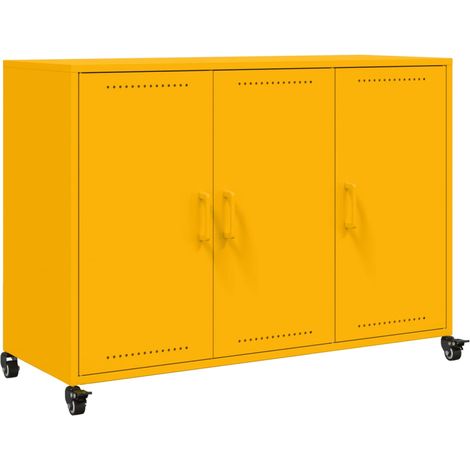 Buffet bahut commode armoire meuble de rangement organisateur cuisine salle de séjour salon jaune moutarde 100,5 x 39 x 72 cm acier Jaune