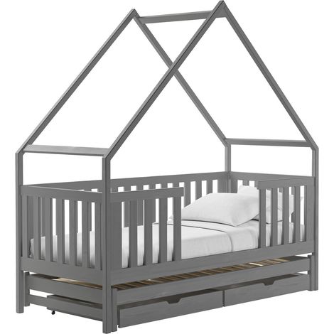 Cama Vista 115, Gris, Individual con una cama supletoria-nido, Individuales, 90x180, 90x190, Madera, Somieres, 96x198x207cm