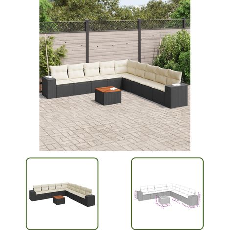 The Living Store 10-tlg. Garten-Sofagarnitur mit Kissen Schwarz Poly Rattan - Gartenmöbel Set - PE-Rattan Möbel - Outdoor Lounge - Esstisch - Gartenecke (1/3)