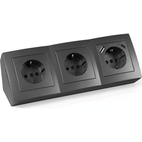 MCPOWER Bloc multiprise Flair, 3 prises, 16A/250V, 1xUSB-C, 1xUSB-A