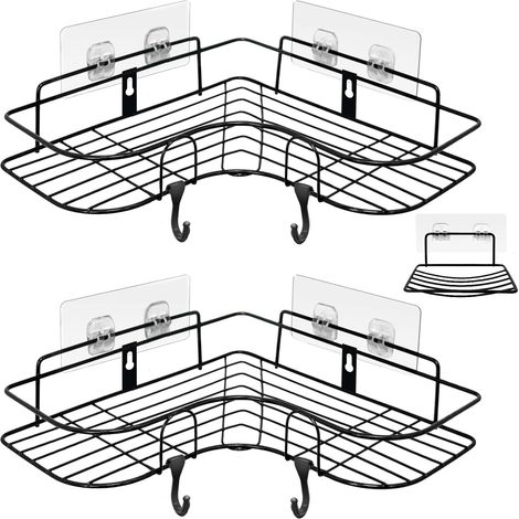 Etagere Douche sans Percage - 2 Pack d'Organisateurs de Salle de Bain avec Porte Savon, étagère de Rangement Adhésive pour Produits de Toilette, Rangement Salle de Bain, Noir (1/5)