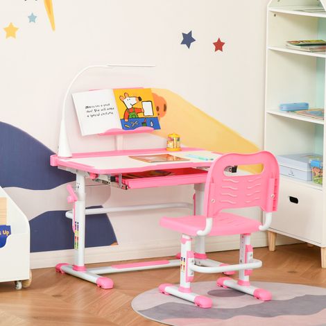 Escritorio y Silla para +6 Años con Altura Ajustable e Inclinable 80x49,5x82-104 cm y 35,5x43,5x63-73 cm Rosa (1/5)