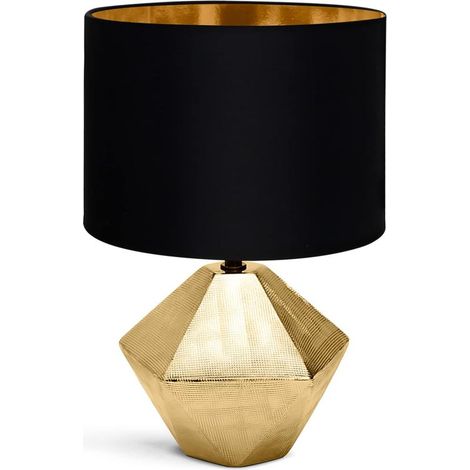 Kaelt - Lampe de chevet, lampe de table moderne, abat-jour en tissu, base en c��ramique, douille E14, forme losange, or, 22 22 32 cm, c��ble de 1,3 m, design vintage pour bureau, salon (1/5)