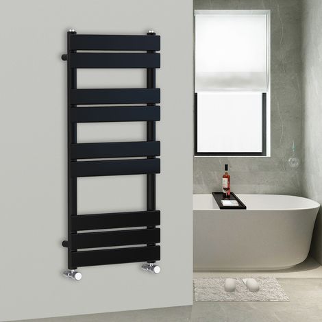 WarmeHaus Flat Panel Bathroom Heated Towel Rail Radiator Ladder Black 1000x450mm (1/4)