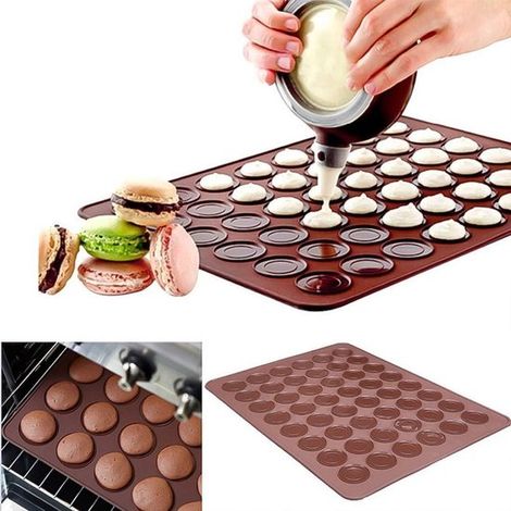 Tappetino da forno in silicone a 48 scomparti per macaron, set per macaron con sac à poche e 4 bocchette per la preparazione di torte e pasticcini (1/5)