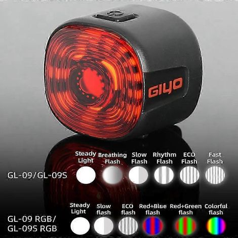 Fahrradteile GIYO Smart-Brems-Rücklicht für MTB und Rennrad mit automatischer Bremslichterkennung, IPX6 wasserdicht, LED-Warnrücklicht, farbige Lichtausgabe