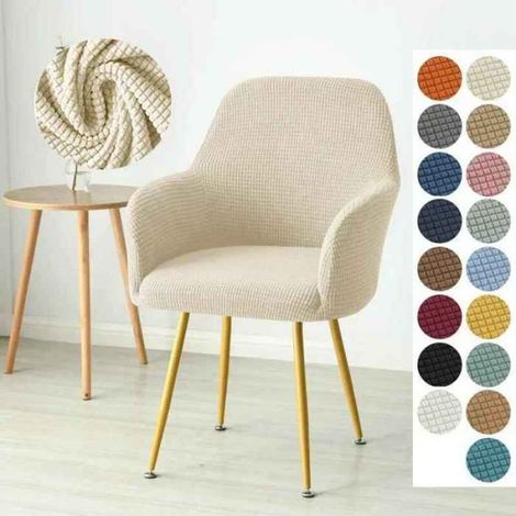 Housse de chaise à bras haut,en polaire extensible,pour salle à manger,pour fauteuil,siège de cuisine- Beige White-2pcs Chair Cover