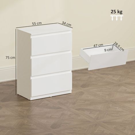Commode 3 tiroirs blanche, meuble de rangement design pour chambre, armoire moderne à tiroirs pour linge et affaires. (1/5)