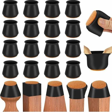 35-40mm Protecteurs de Sol en Silicone avec Feutre, 24 Embouts pour Pieds de Chaise en Caoutchouc, Élastique Protection Pied de Chaise et Table Noir, Couvre-jambes de Meuble, Patins en (1/4)