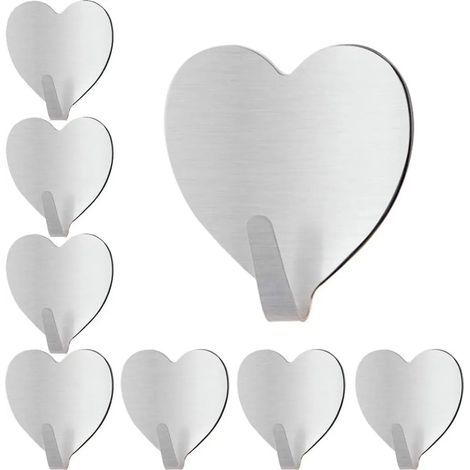 20 selbstklebende Haken in Herzform aus Edelstahl, Handtuchhaken, selbstklebende Edelstahlhaken, Metall-Handtuchhalter, Wandhaken, selbstklebende Haken aus Edelstahl, herzförmige Klebehaken für Zuhaus