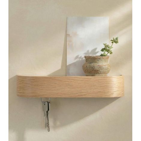 Porte Clé Mural Moderne avec Étagère en Bois Rangement Clé pour Meuble de Couloir Chêne, blanc Design Minimaliste d’Accroche Clé Mural de Berlin (1/5)