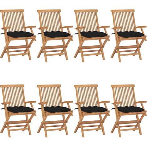 Gartenstühle mit Schwarzen Kissen 8 Stk. Massivholz Teak (1/5)