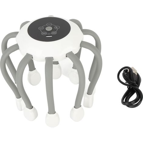 Masque crânien électrique blanc rouge LED vibrations automatiques gratte-tête ongles anti-stress relaxation cheveux soin cuir chevelu rechargeable. (1/5)