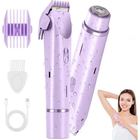 Rasoir intime féminin 2 en 1, rasoir électrique pour femmes - Interface C - Pour le visage, les jambes, les bras et le maillot, étanche et facile à nettoyer (1/4)