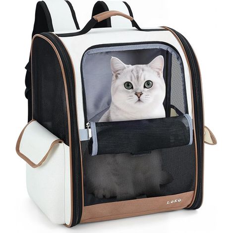 Dog Backpack for Medium/Small Dogs and Cats Backpack with Mesh Window for Hiking, Travel, Outdoors Beige (1/3)