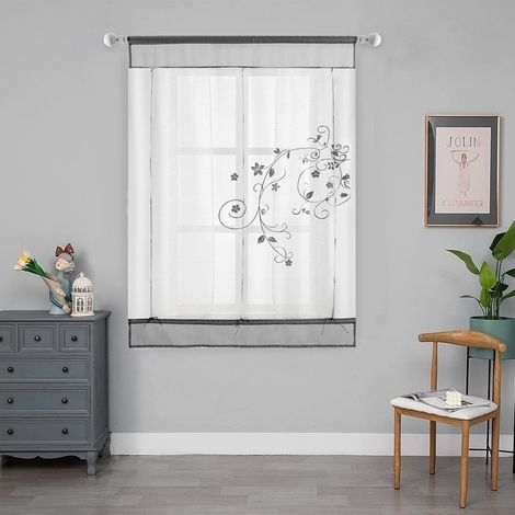 Rideau Brodé Floral Stores Romains Chambre Salle De Bains Balcon Décoration 80x120cm, Gris) (1/4)