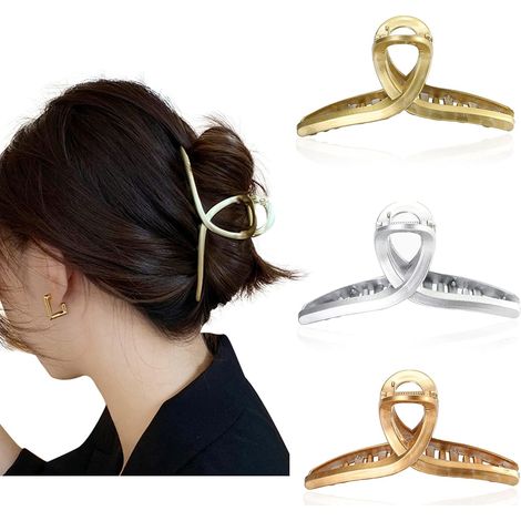 Lot de 3 pinces à cheveux en métal - Barrettes écaille de tortue - Pinces banane en celluloïd - Motif léopard français (1/3)