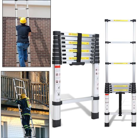 TolleTour Escalera telescópica Pro 2,6 m, aluminio, 150 kg, patas antideslizantes