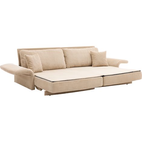 Sofá Convertible de 2 Plazas en Pana, Respaldo Plegable, Estructura Metálica, Beige (1/5)