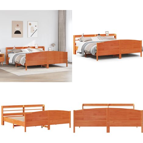 Letto senza Materasso Marrone Cera 200x200 cm in Legno di Pino - Testiera letto - Letto in legno