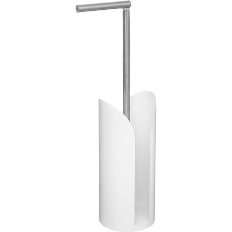 Porte Papier Toilette en Métal avec Réserve et Tige Flexible - Blanc - SILUMEN (1/5)