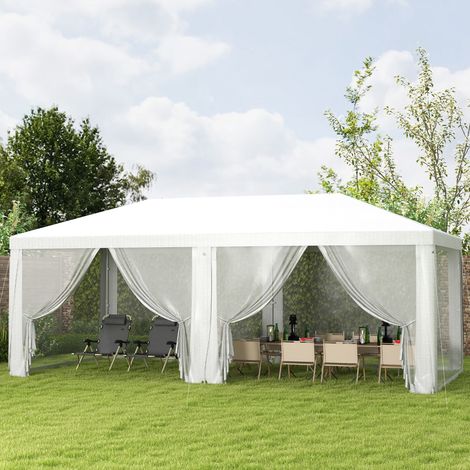 Tenda/gazebo da esterno per feste con 6 pareti rimovibili, dimensioni 6 m x 3 m, per feste ed eventi, colore bianco.