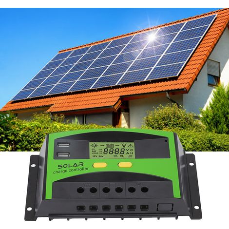 Controlador de carga solar PWM de doble puerto USB de 60 A con pantalla LCD ABS, 12 V/24 V, para baterías de plomo-ácido, cargador inteligente para el hogar y el jardín. (1/5)
