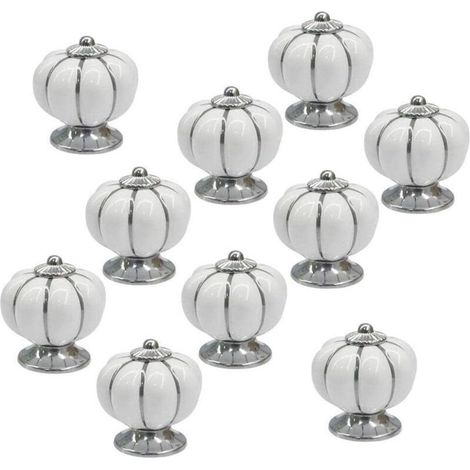 10 Pcs Blanc Rond en Céramique Citrouille Cabinet et Meubles Poignées Chrome Finition Base Tiroir Poignées Porte Bouton Matériel (1/5)