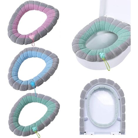 Lot de 4 housses de siège de toilette avec poignée souple pour salle de bain - Épais et extensible - Lavable - Taille universelle (1/5)