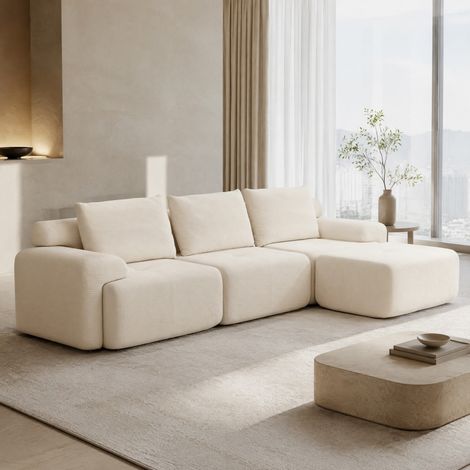 Sofá de esquina modular, 305 cm, sin montaje, con asiento profundo, tejido de pana blanco (1/5)