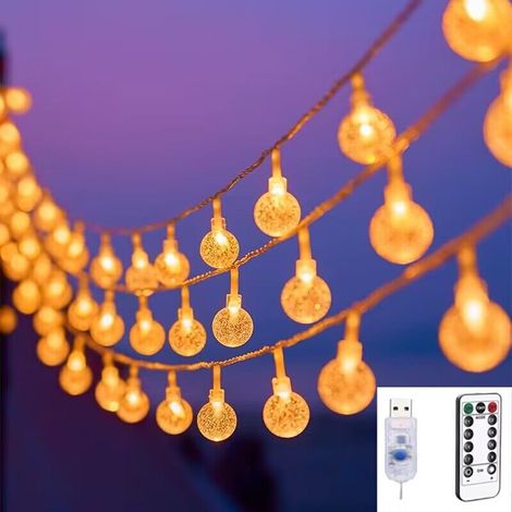 [80 LED] Guirlande lumineuse boule de cristal de 10 m avec fiches, décoration idéale pour les chambres d'enfants, les balcons et plus encore. (1/3)