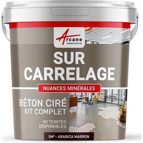 Béton ciré sur carrelage, cuisine, salle de bain, mural, sol, plan de travail, décoratif, revêtement, douche, kit - 5 m² (en 2 couches) Arabica Marron - ARCANE INDUSTRIES