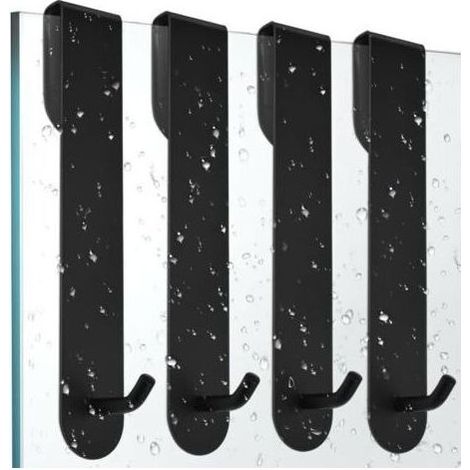 4 PCS Crochet Douche Inox Porte Serviette Salle de Bain Inox Crochet pour Paroi de Douche Crochets pour Serviettes de Bain Porte Accroche Torchon Cuisine Noir Porte Manteau Porte sans Percage (1/5)