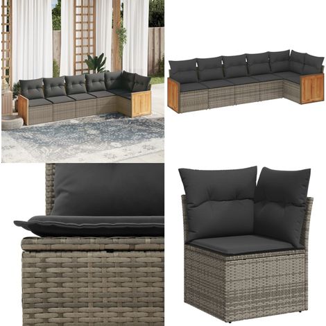 6-tlg. Garten-Sofagarnitur mit Kissen Grau Poly Rattan - Gartenmöbel - Rattan Möbel - Lounge Set - Gartenlounge - Esszimmerset - Home & Living (1/5)