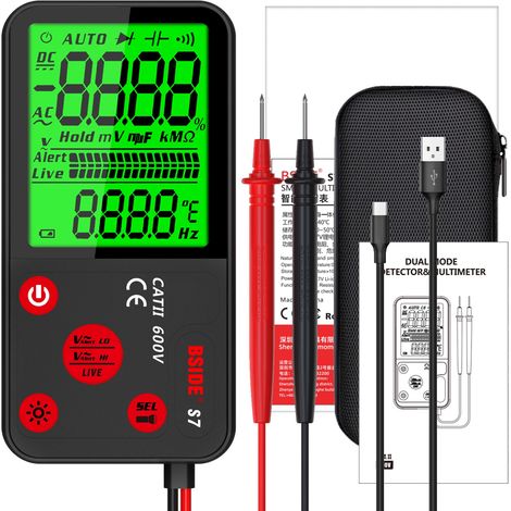 Multimètre Numérique Rechargeable Voltmètre Automatique Ultra-Mince Grand Écran à 3 résultats 6000 comptes Testeur de Tension Multifonction avec NCV Lampe de Poche Cordons de test et Étui (1/5)