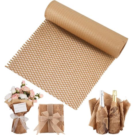 Rouleau de papier d'emballage nid d'abeille 100 m x 30 cm, alternative au papier bulle, papier d'emballage pour expédition, déménagement, cassables et cadeaux (1/5)