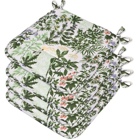 Set 4 Cuscini Sedia Erba Verde Cotone Lavabili Morbidi Universali Coprisedie Con Lacci