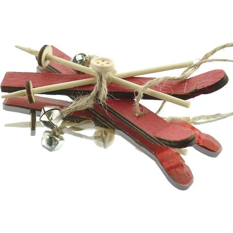 Weihnachtsanhänger Holz-Ski Rot 12 x 5 cm - Holz & Metall