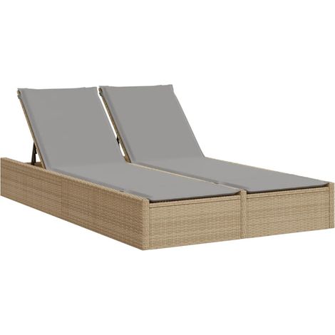 Maison Exclusive - Doppel-Sonnenliege mit Auflagen Beige Poly Rat