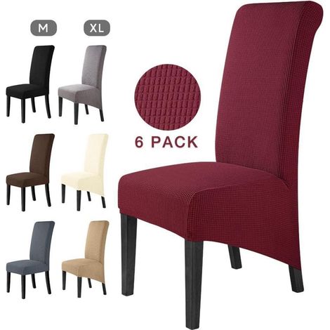 Stuhlhussen 6 Stück XL Rotwein Stretch Jacquard Waschbar für Esszimmerstühle (1/5)