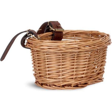 Panier Vélo Enfant - Osier Tressé - Sangles Cuir Réglables - Universel Pour Guidon Vélo Trottinette - 12 14 16 Pouces - Marron Clair (1/5)