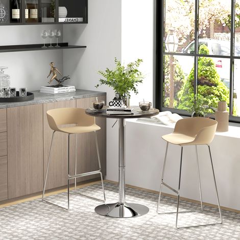 Table Haute Cuisine Table Haute Bar Ronde pour 2 Personnes Hauteur Réglable Plateau Rotatif 360° 60x60x91 cm Noyer