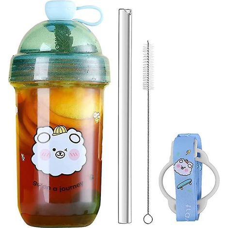 bubble Tea Cup, (cyan Cleste)boire Tasses Rutilisables 560ml Avec Couvercle Et Paille, Pour Smoothies, Milkshakes, Jus Idal Pour Maison, Bureau (1/5)
