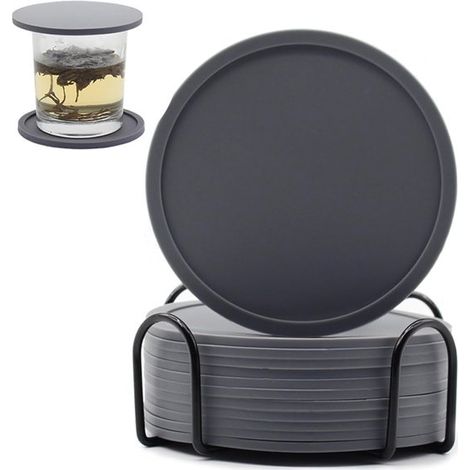 12er-Set Untersetzer Silikonuntersetzer Untersetzer mit Halter Untersetzer für Gläser Untersetzer-Set Isoliermatte Hitzeschutzmatte Rutschfest Grau (1/5)