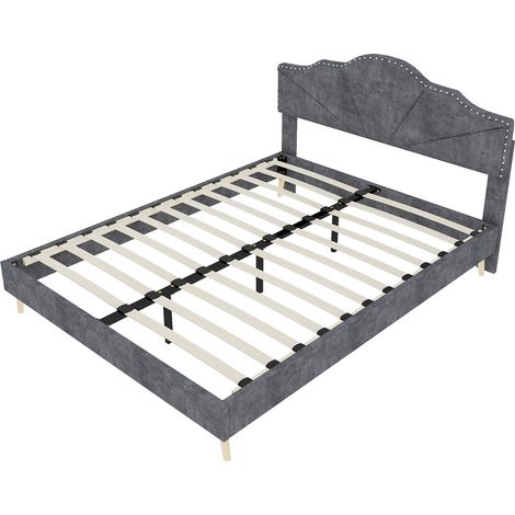 Cama baja moderna gris 140 x 200 cm con colchón incluido (1/5)