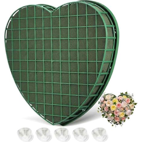 Herzförmiger Steckschaum – 1 Stück – 30 x 32,5 cm – mit Gitter und Saugnapf – für Hochzeiten und Dekorationen (1/5)