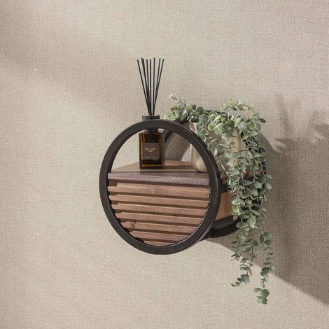 Etagère murale ronde 30x25x30 cm en acacia et métal bronze - ROUND