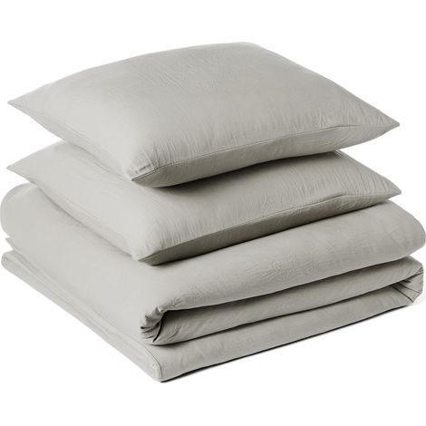 Parure de Lit 2 Personnes 3 Pièces en Microfibre Prélavée, Extra Douce avec Effet Froissé Naturel, sans Repassage, Housse de Couette 240 x 220 cm et 2 Taies d'oreiller 65 x 65 cm, Gris (1/5)